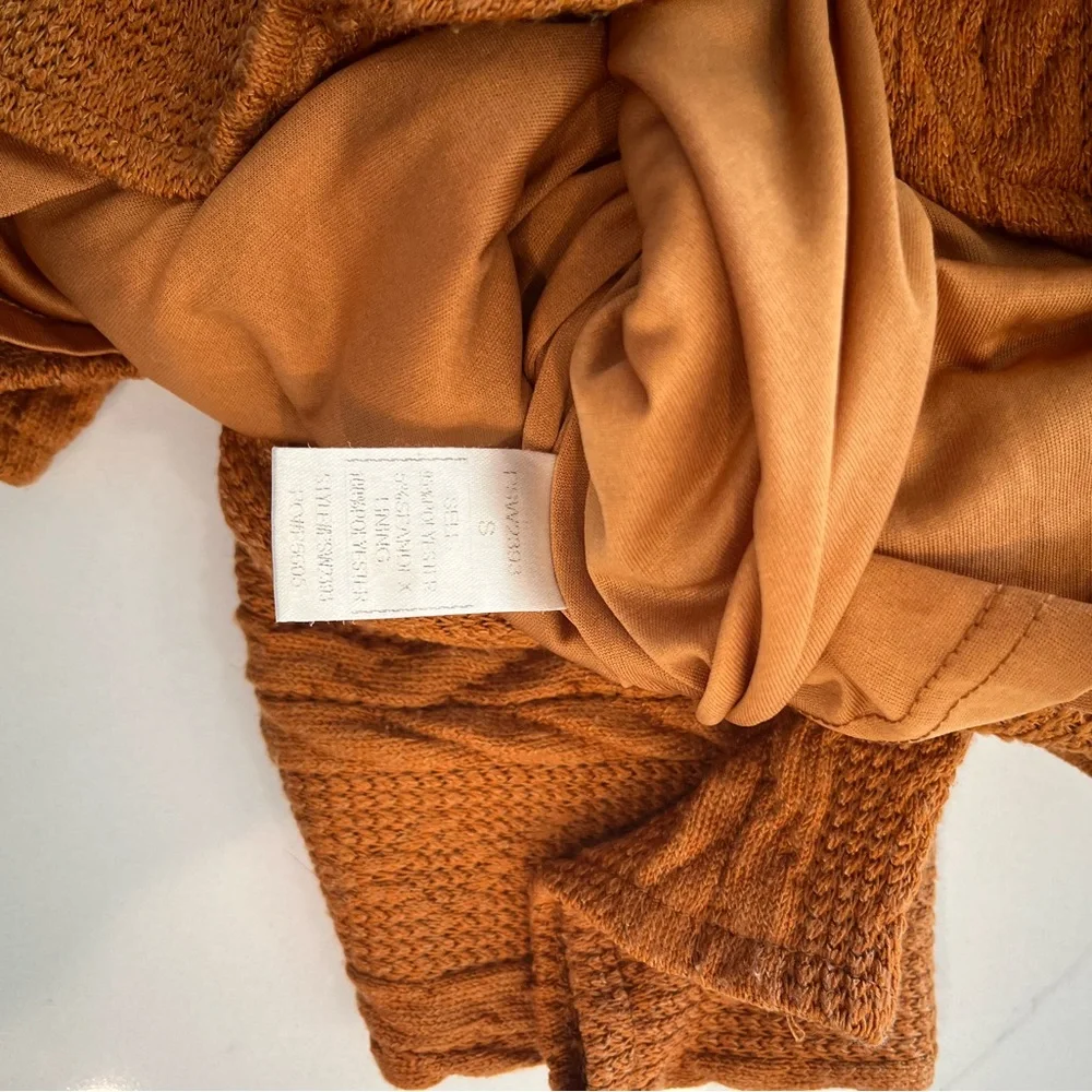 Roolee Rust Orange Cable Knit Sweater Dress Long Sleeve | Small